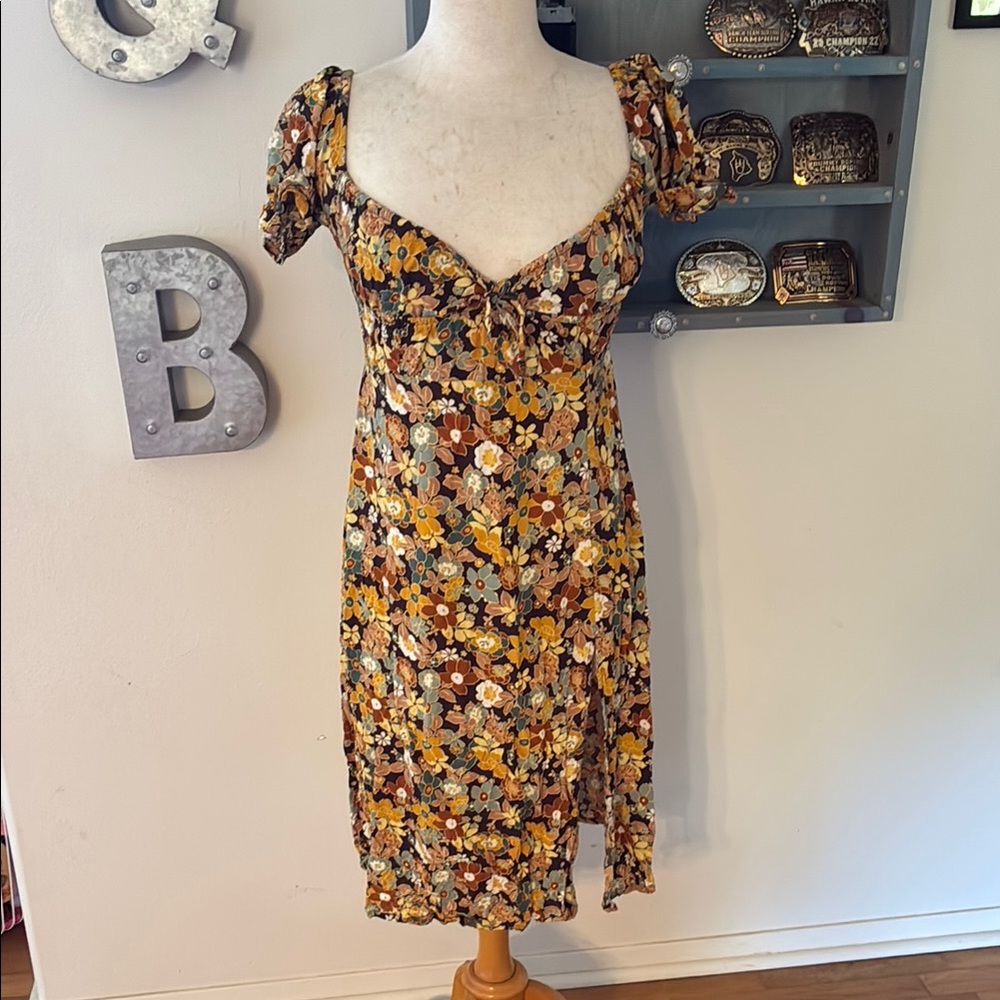 RVCA Orange and Yellow Puff Sleeve Sundress